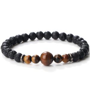 Lava Bracelet,Tiger Eye Gemstone and Lave Stone Beads,Good Luck Bracelet
